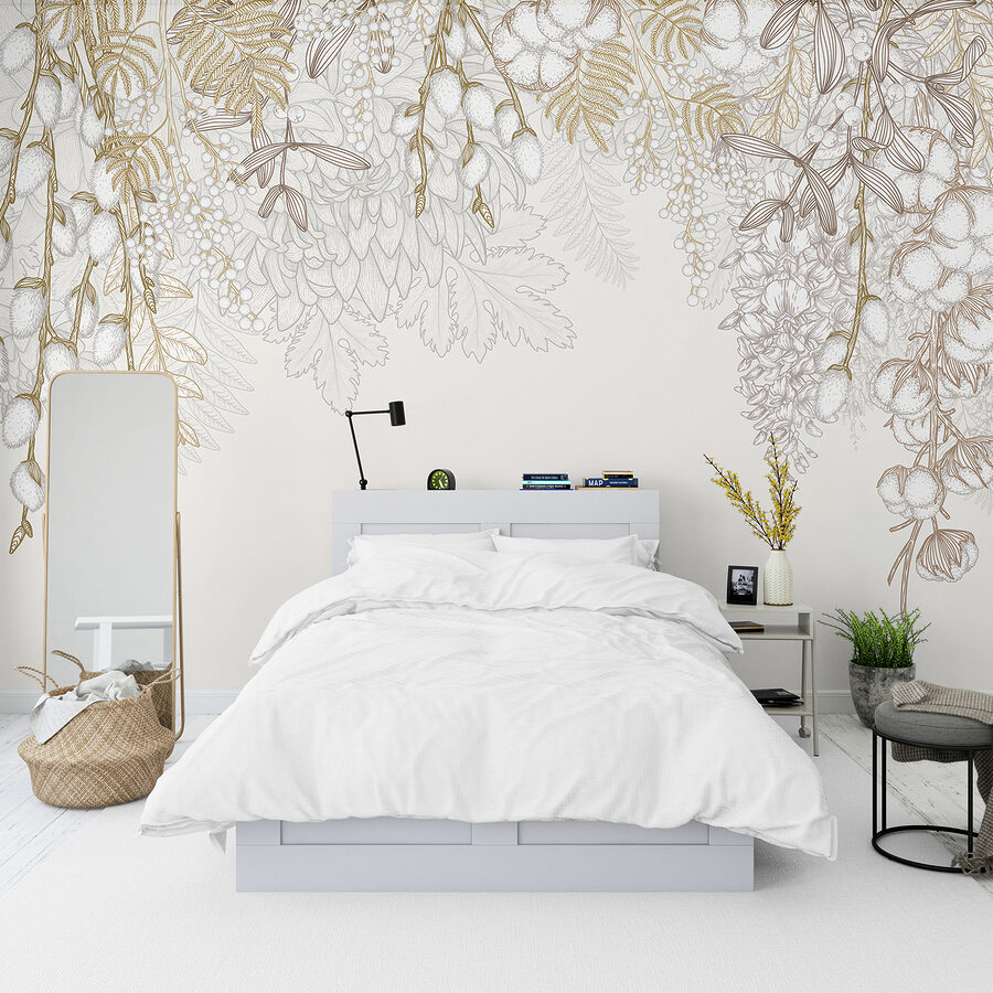 Desenho floral branco e castanho