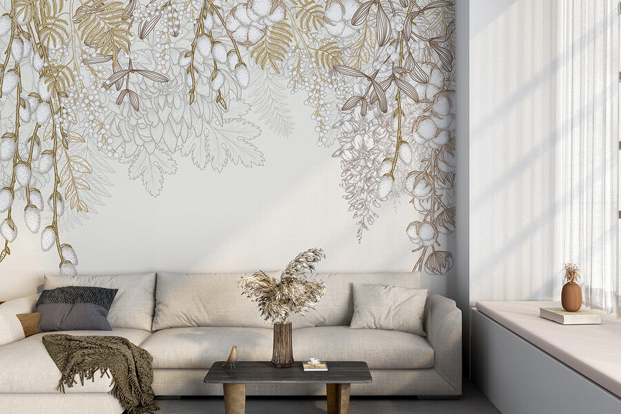Desenho floral branco e castanho