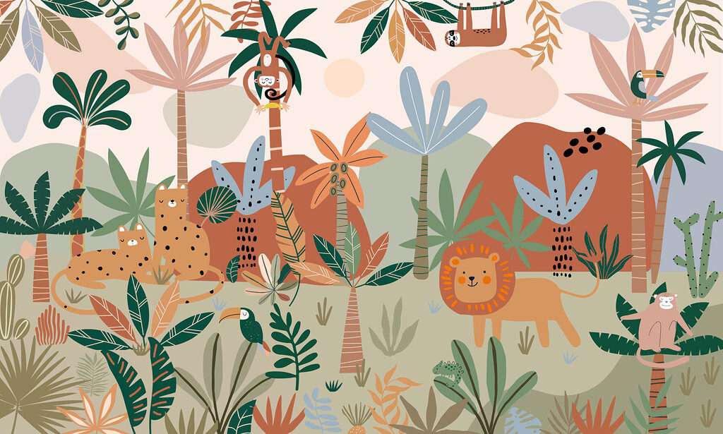 Desenho animado de animais numa selva Desenho animado de animais numa selva