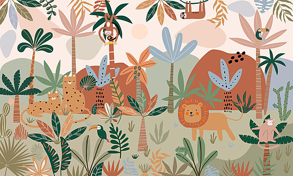 Desenho animado de animais numa selva Desenho animado de animais numa selva