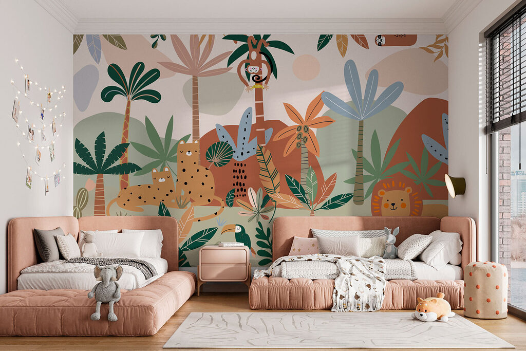 Cartoon of animals in a jungle Cartoon of animals in a jungle