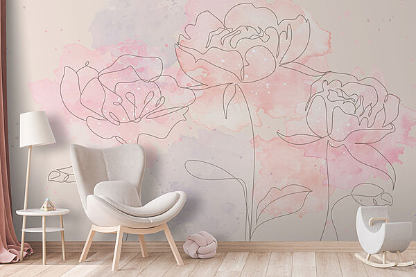Desenho de flores sobre um fundo cor-de-rosa Desenho de flores sobre um fundo cor-de-rosa