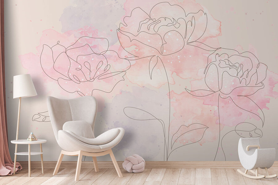 Desenho de flores sobre um fundo cor-de-rosa Desenho de flores sobre um fundo cor-de-rosa