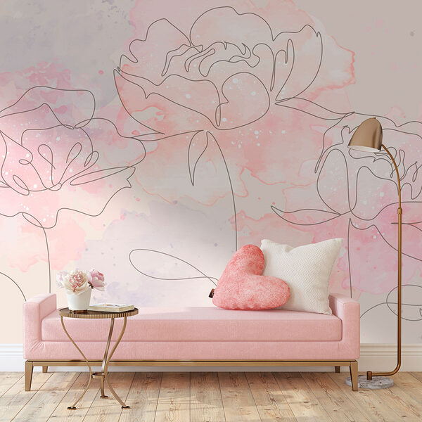 Desenho de flores sobre um fundo cor-de-rosa Desenho de flores sobre um fundo cor-de-rosa