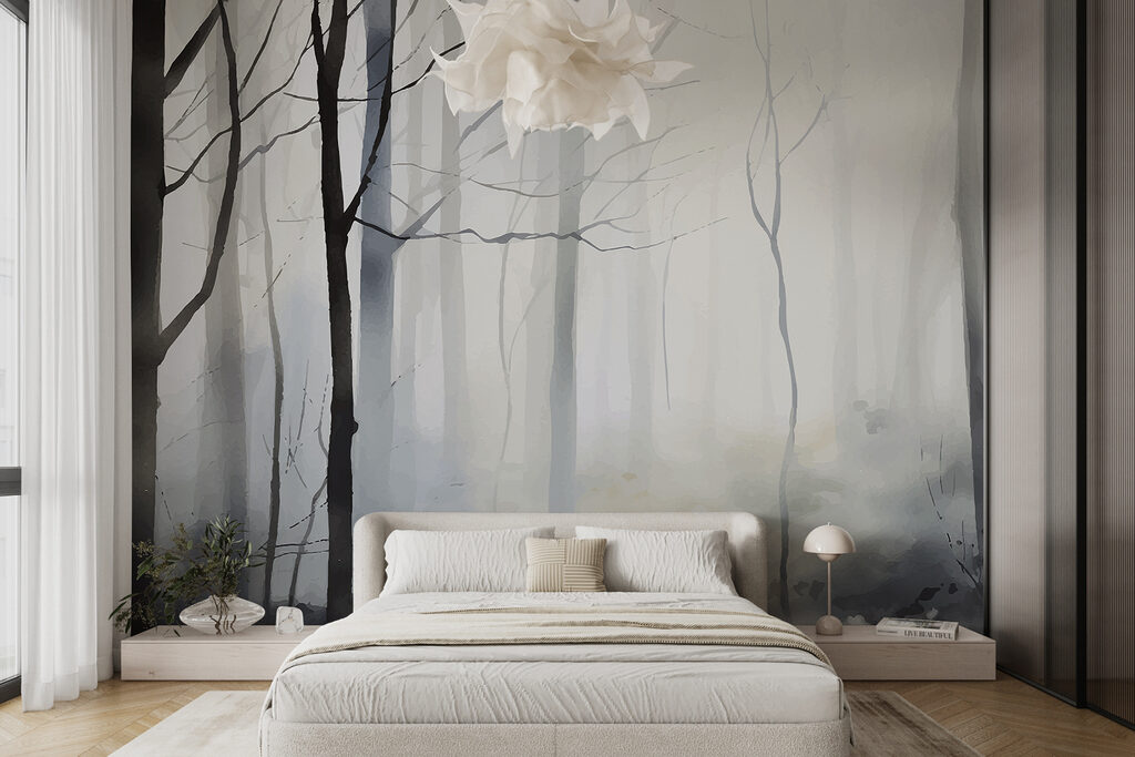 Foggy forest with trees