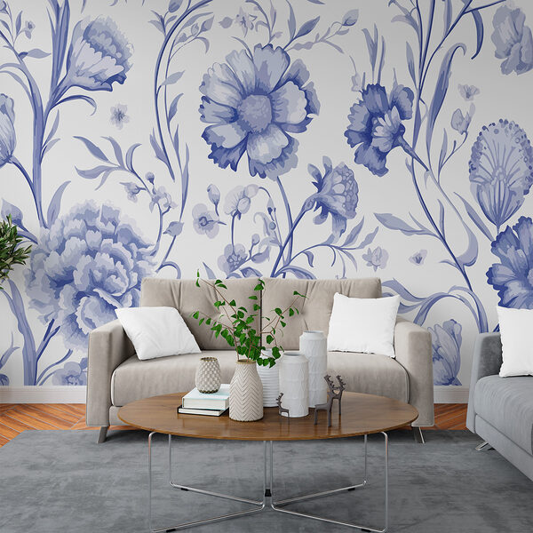 Papel de parede Papel de parede Padrão floral azul e branco (REF: w01744)