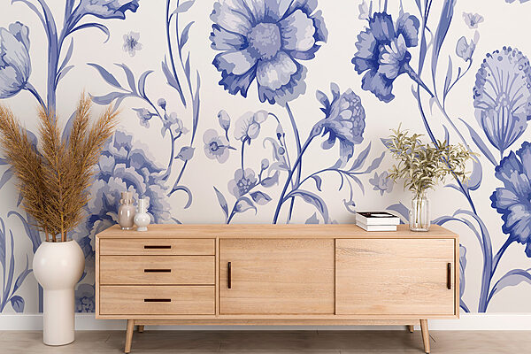 Padrão floral azul e branco Padrão floral azul e branco