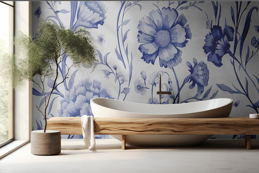 Padrão floral azul e branco