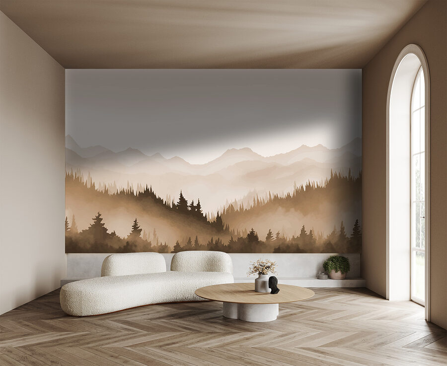 Paisagem de árvores e montanhas