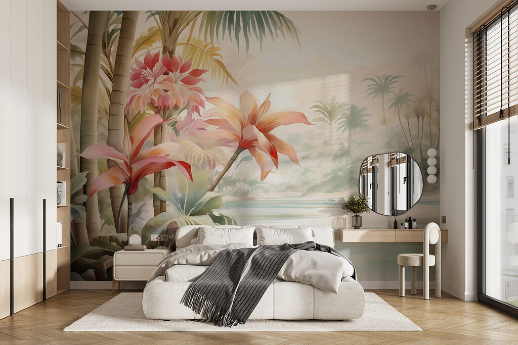 Painting of flowers and palm trees