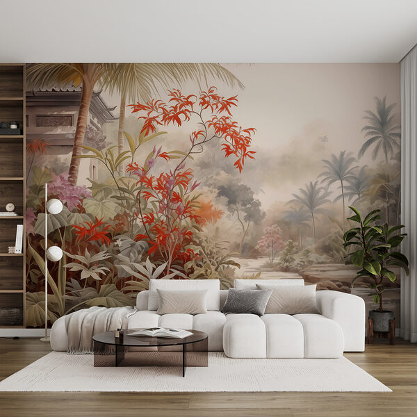 Pintura de um rio e de árvores Pintura de um rio e de árvores