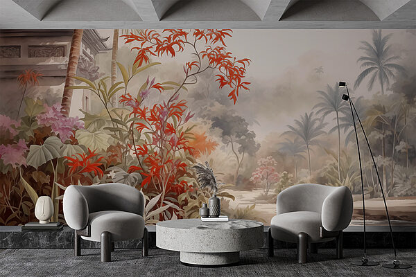 Pintura de um rio e de árvores Pintura de um rio e de árvores