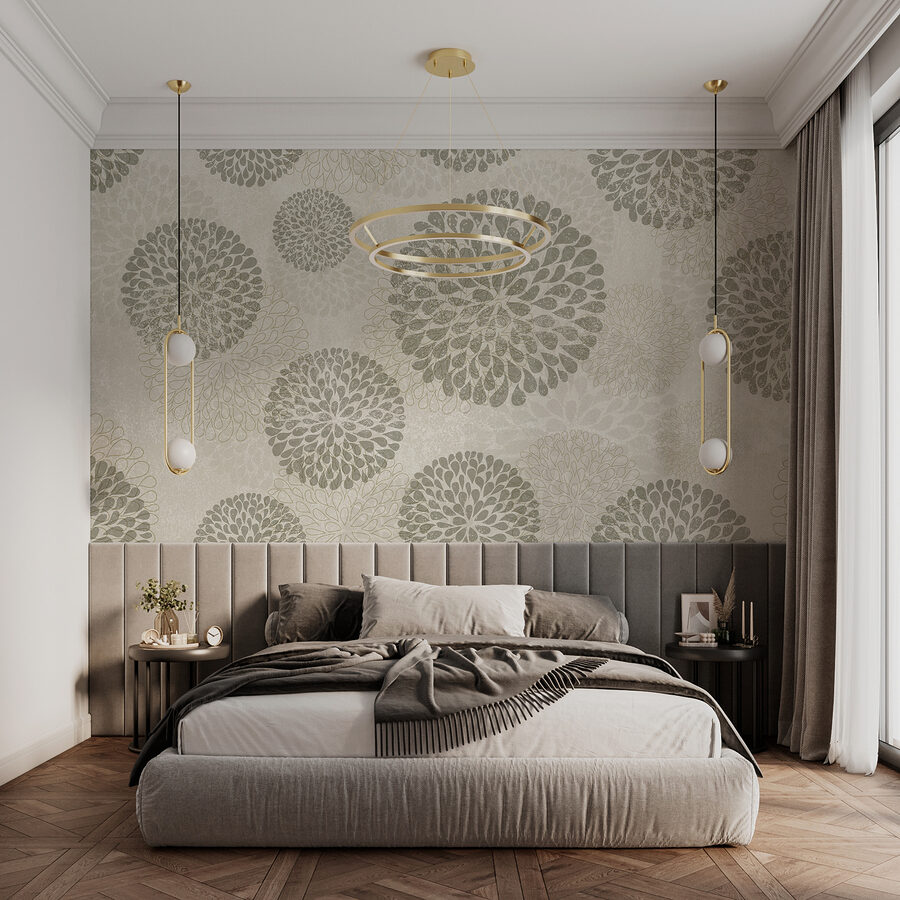 Padrão floral cinzento e branco