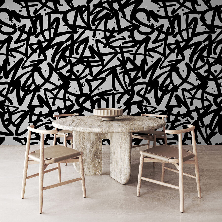 Padrão preto e branco com letras