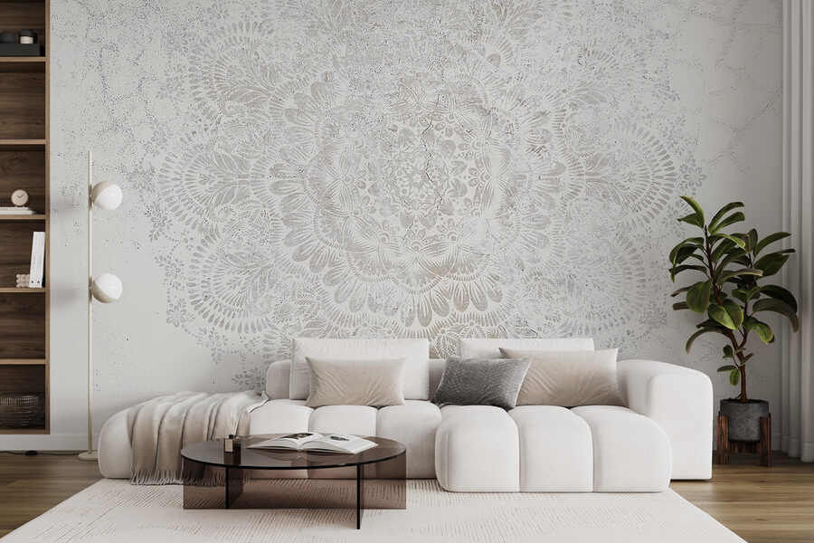 Padrão circular branco numa superfície branca