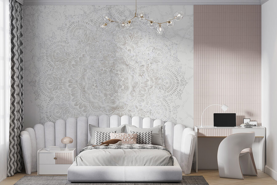 Padrão circular branco numa superfície branca