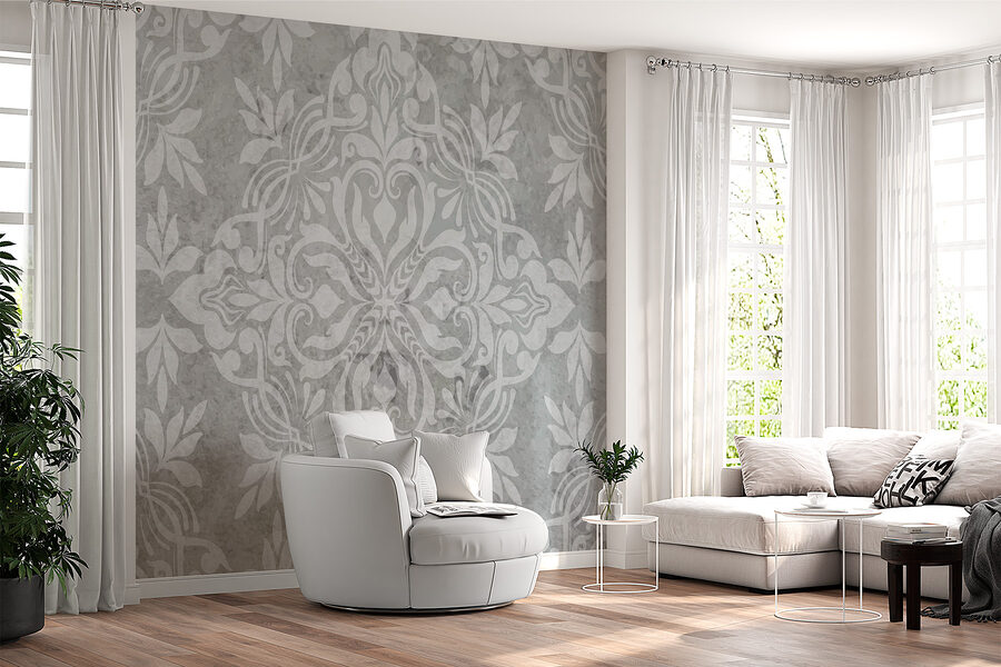 Papel de parede cinzento e branco