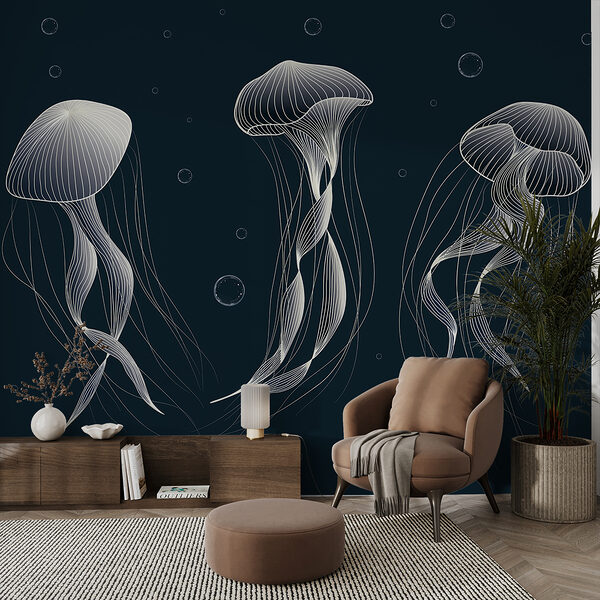 Grupo de medusas na água Grupo de medusas na água