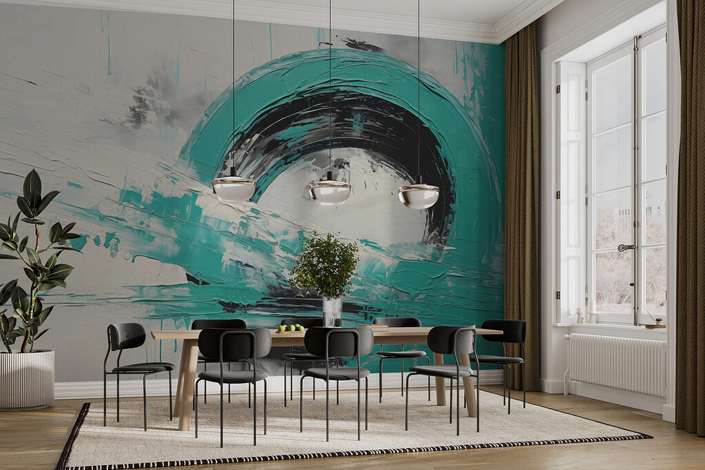 Painting of a circle with black and white paint Painting of a circle with black and white paint