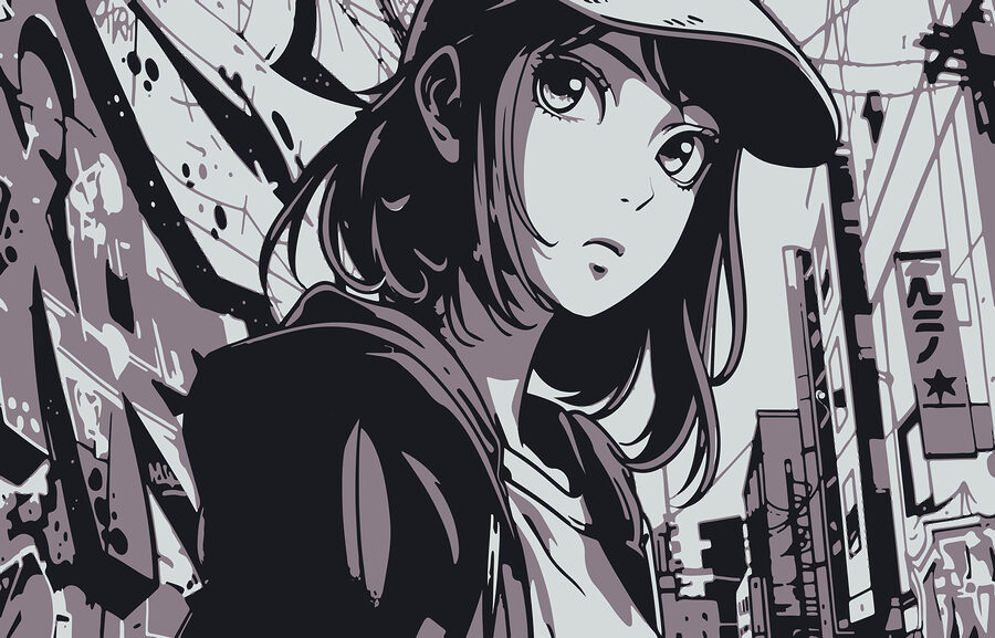 Desenho animado de uma mulher com um chapéu