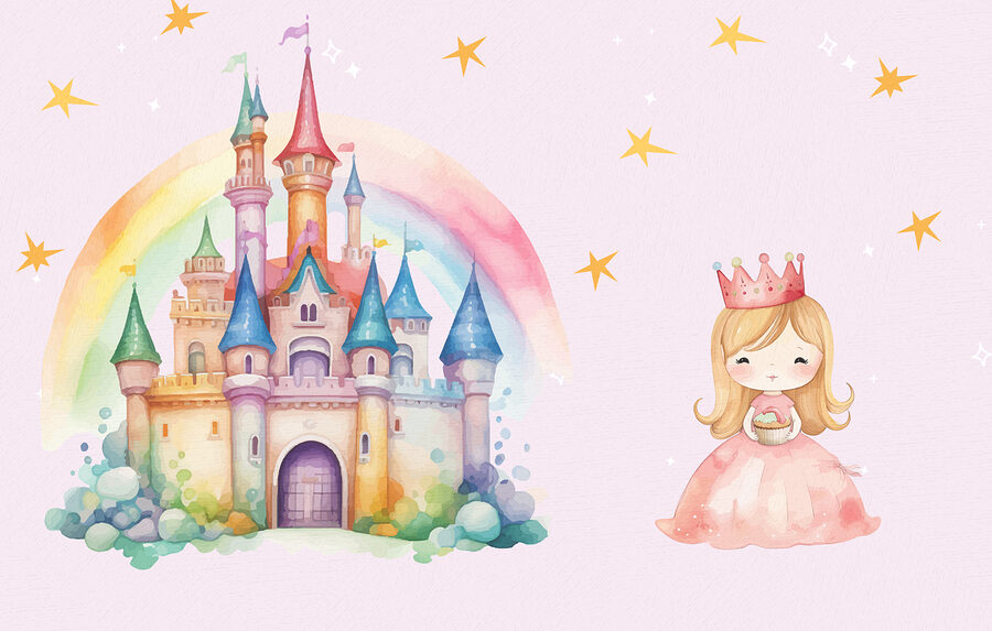 Desenho animado de uma princesa e um castelo
