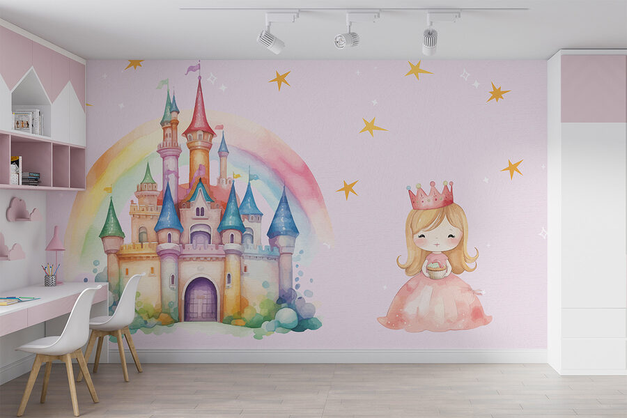 Desenho animado de uma princesa e um castelo