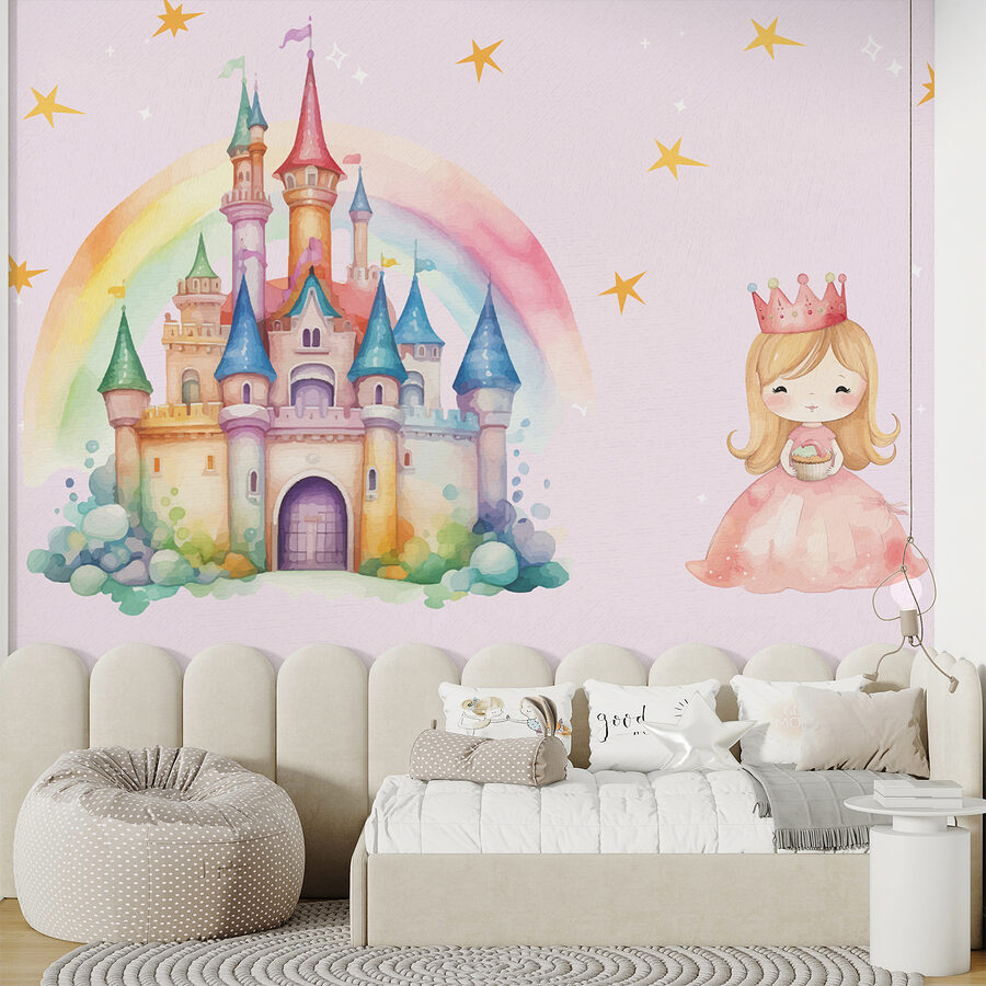 Desenho animado de uma princesa e um castelo