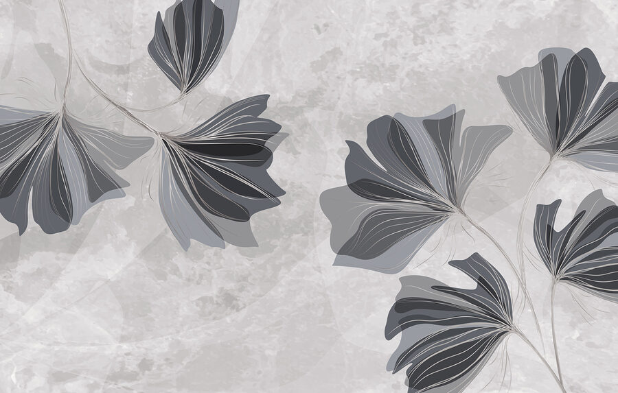 Desenho floral cinzento e branco