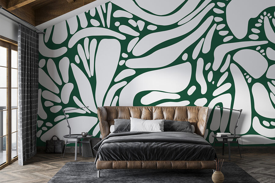 Papel de parede Padrão branco e verde