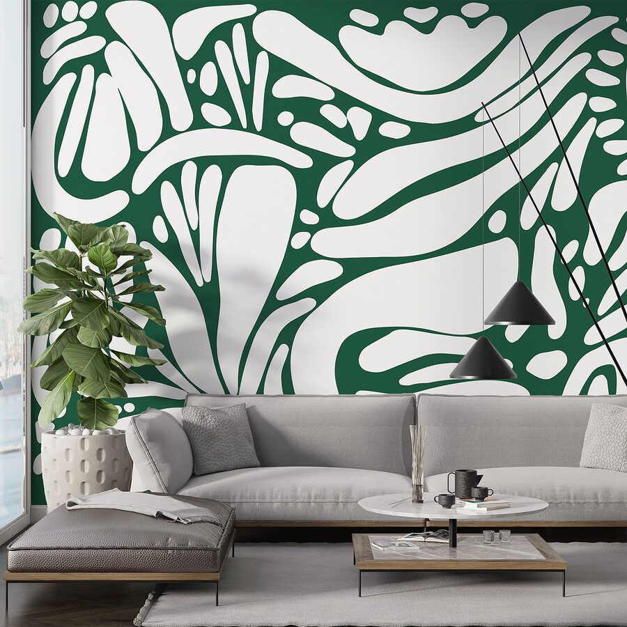 Papel de parede Padrão branco e verde - Image 2