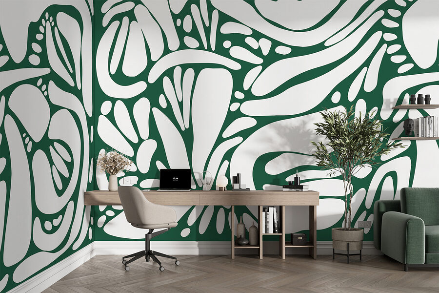 Papel de parede Padrão branco e verde - Image 4