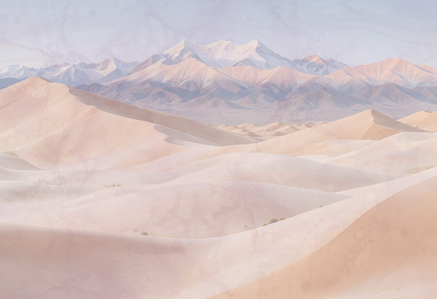 Dunas de areia com montanhas ao fundo