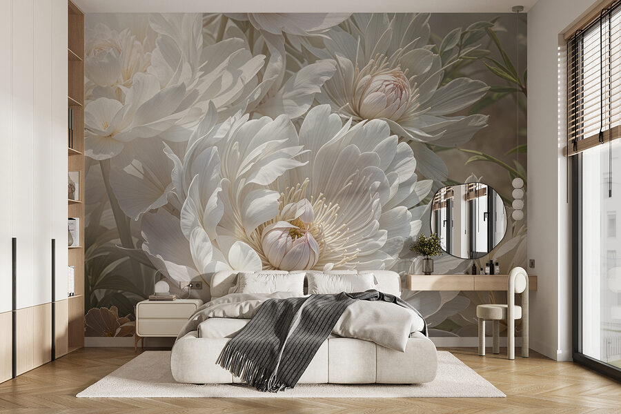 Grande plano de flores brancas