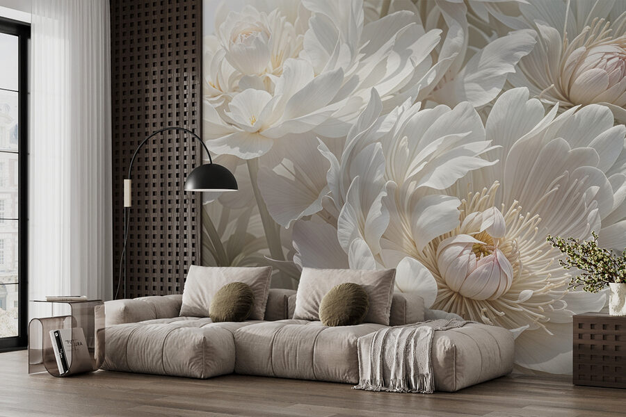 Grande plano de flores brancas