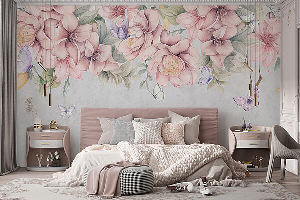 Grande plano de flores e borboletas Grande plano de flores e borboletas