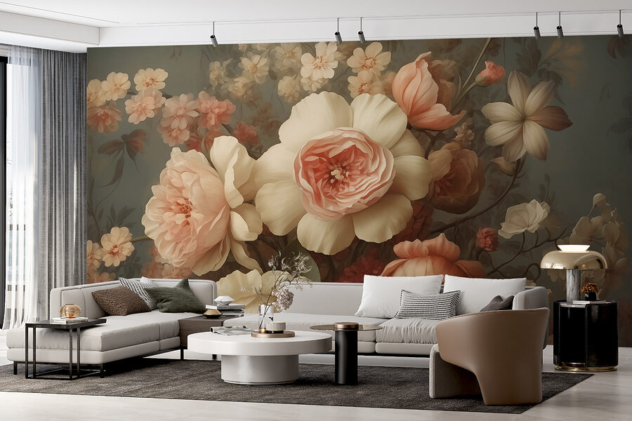 Pintura de flores numa parede