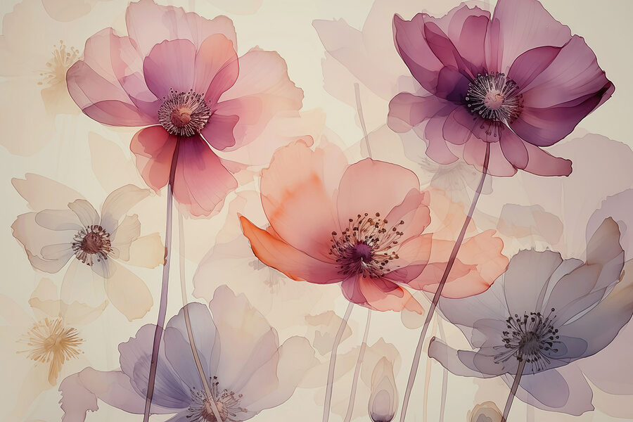 Grupo de flores sobre um fundo branco