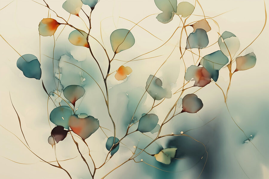 Pintura de uma planta com folhas