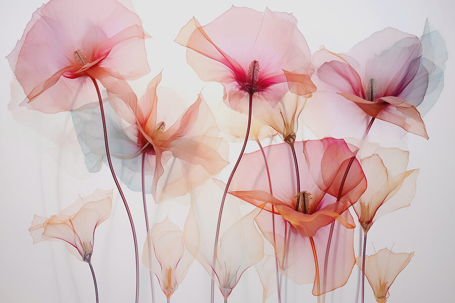 Grupo de flores com pétalas transparentes