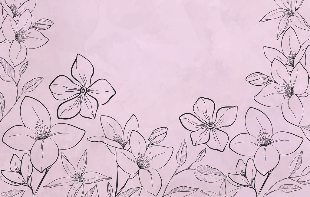 Desenho de flores sobre um fundo cor-de-rosa Desenho de flores sobre um fundo cor-de-rosa