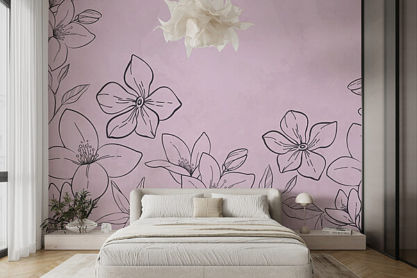 Desenho de flores sobre um fundo cor-de-rosa Desenho de flores sobre um fundo cor-de-rosa