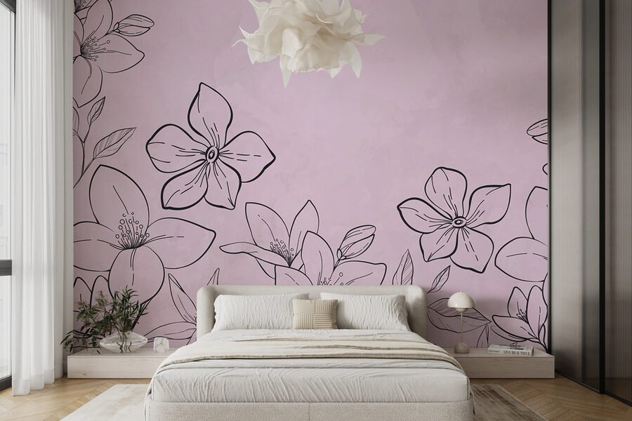 Desenho de flores sobre um fundo cor-de-rosa