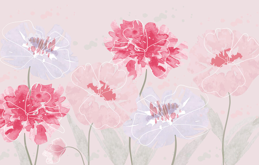 Papel de parede Grupo de flores sobre um fundo cor-de-rosa - Image 3