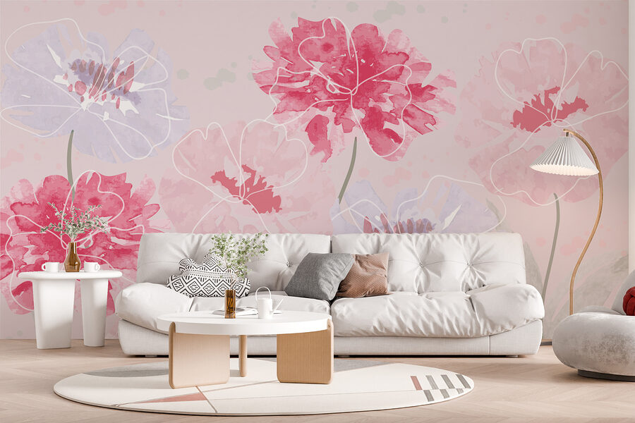 Papel de parede Grupo de flores sobre um fundo cor-de-rosa - Image 2