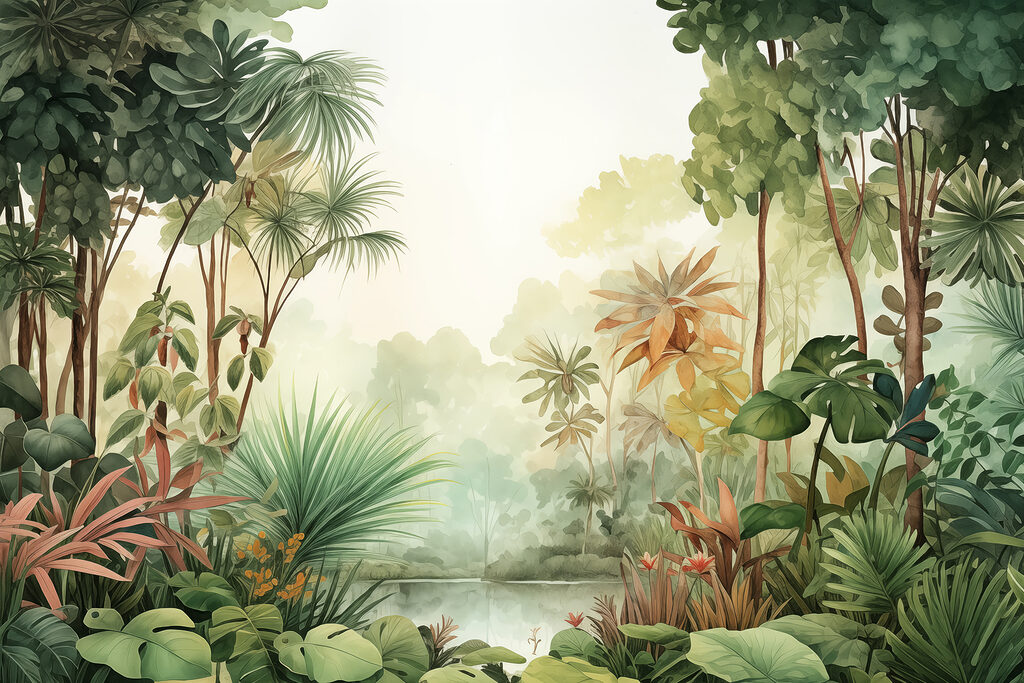 Pintura a aguarela de uma floresta Pintura a aguarela de uma floresta