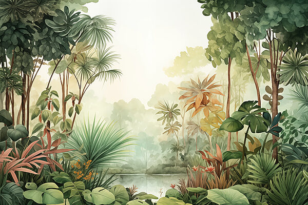 Pintura a aguarela de uma floresta Pintura a aguarela de uma floresta
