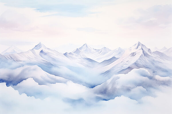 Pintura a aguarela de montanhas e nuvens Pintura a aguarela de montanhas e nuvens