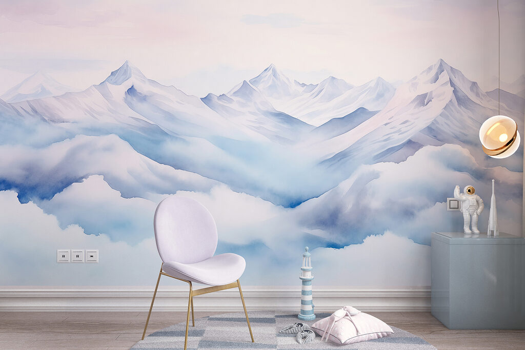 Watercolor painting of mountains and clouds Watercolor painting of mountains and clouds