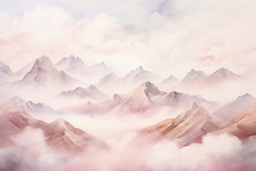 Pintura de montanhas e nuvens