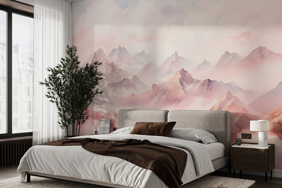 Pintura de montanhas e nuvens